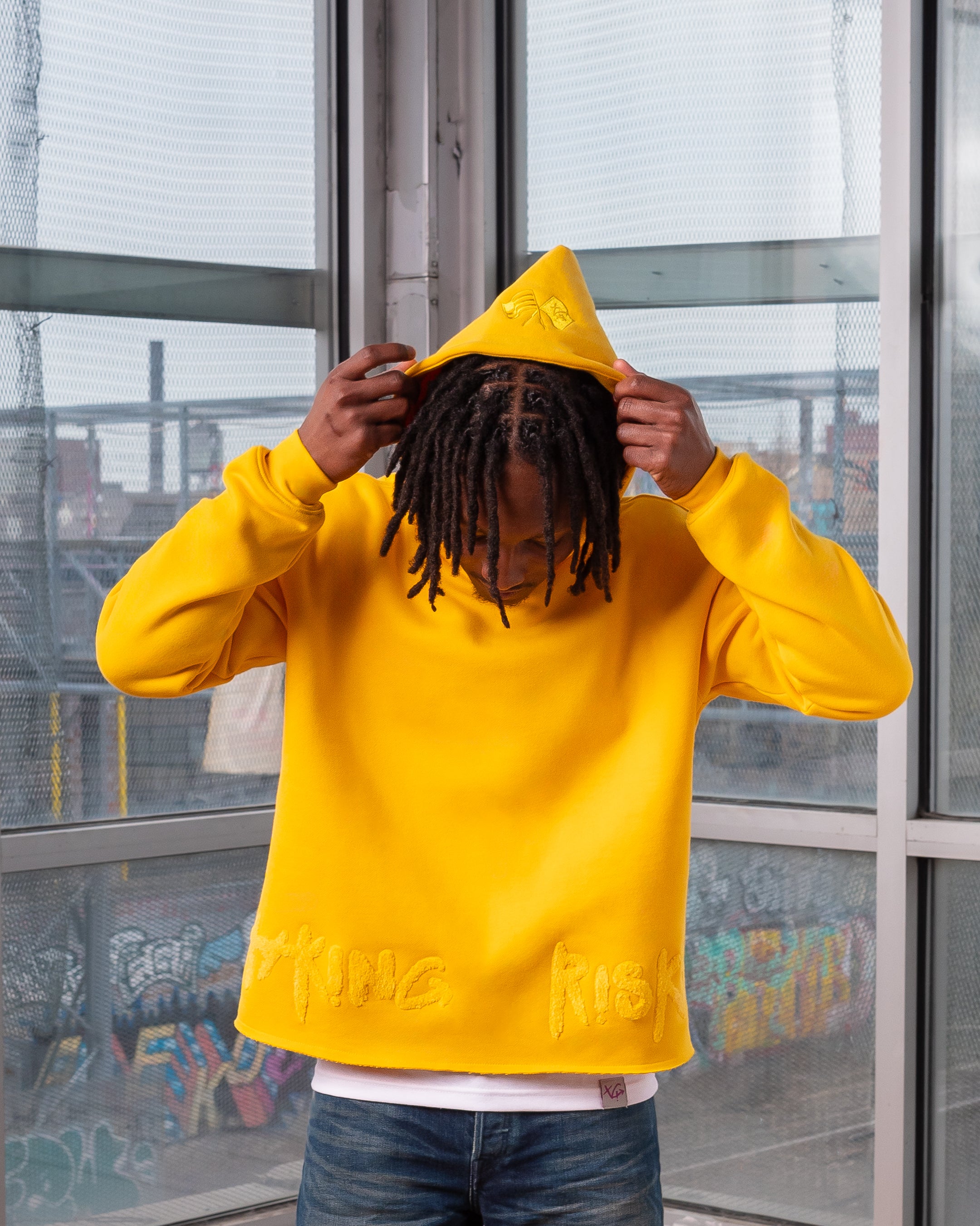 Taking Risks Towel Hoodie-Yellow