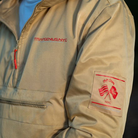 Trap Genius Beige Nylon Pullover Hoodie