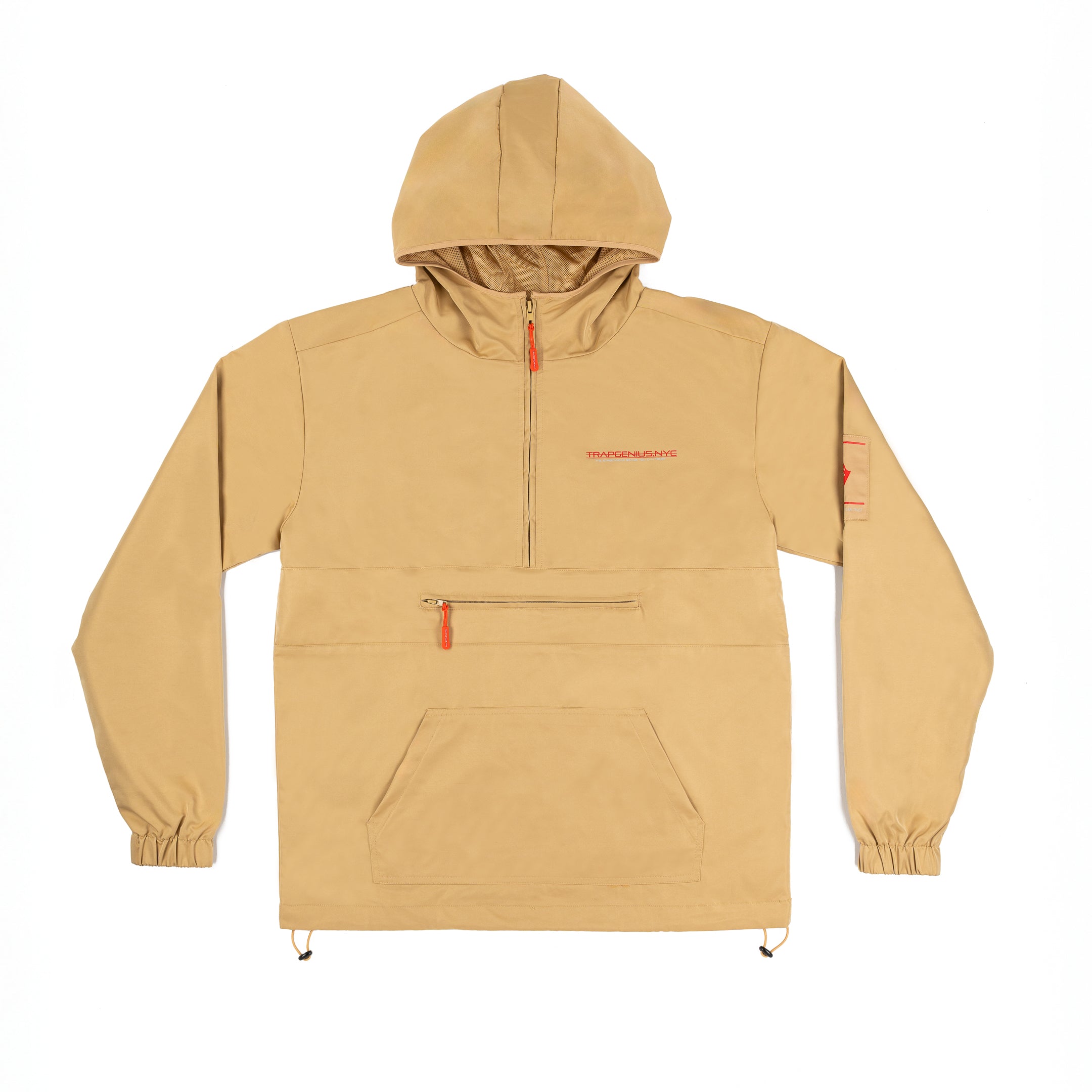 Trap Genius Beige Nylon Pullover Hoodie