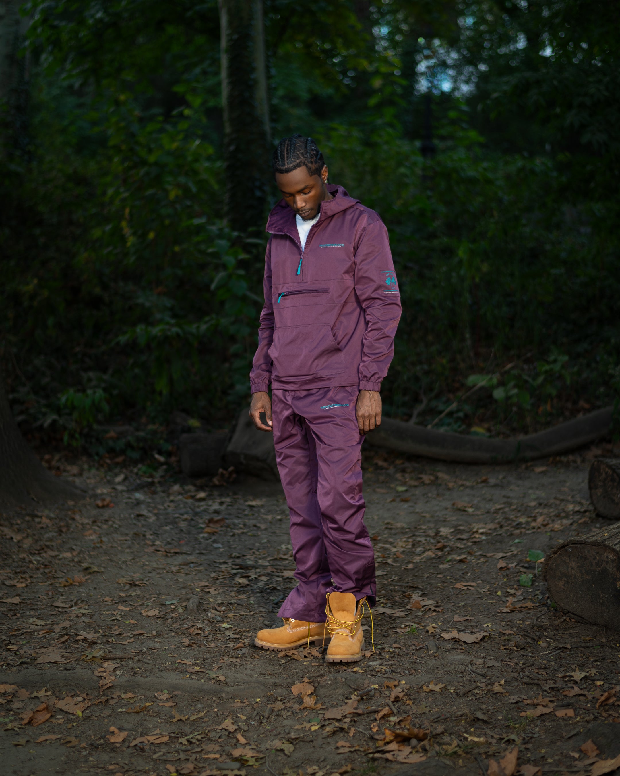 Trap Genius Plum Nylon Pullover Hoodie