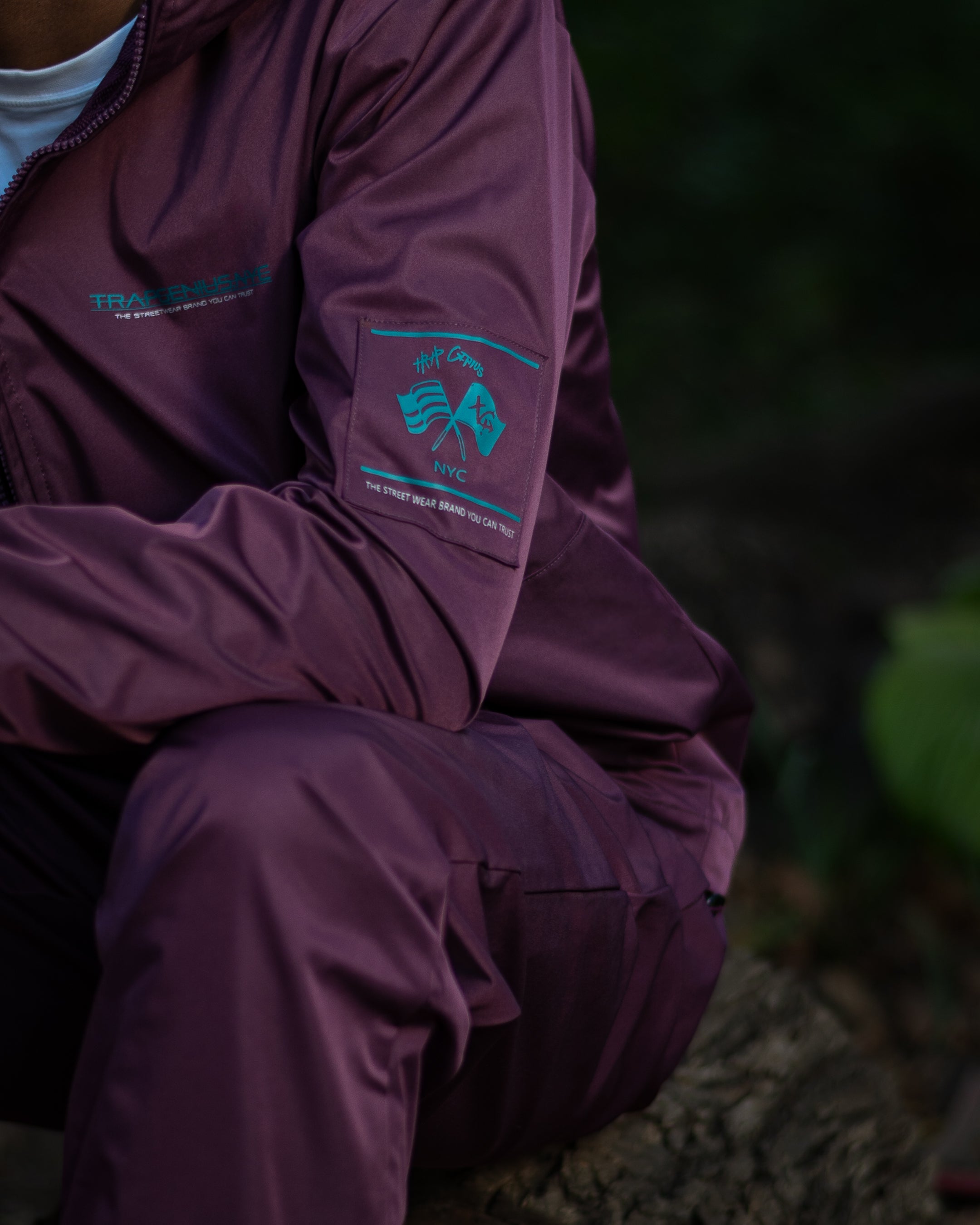 Trap Genius Plum Nylon Pullover Hoodie