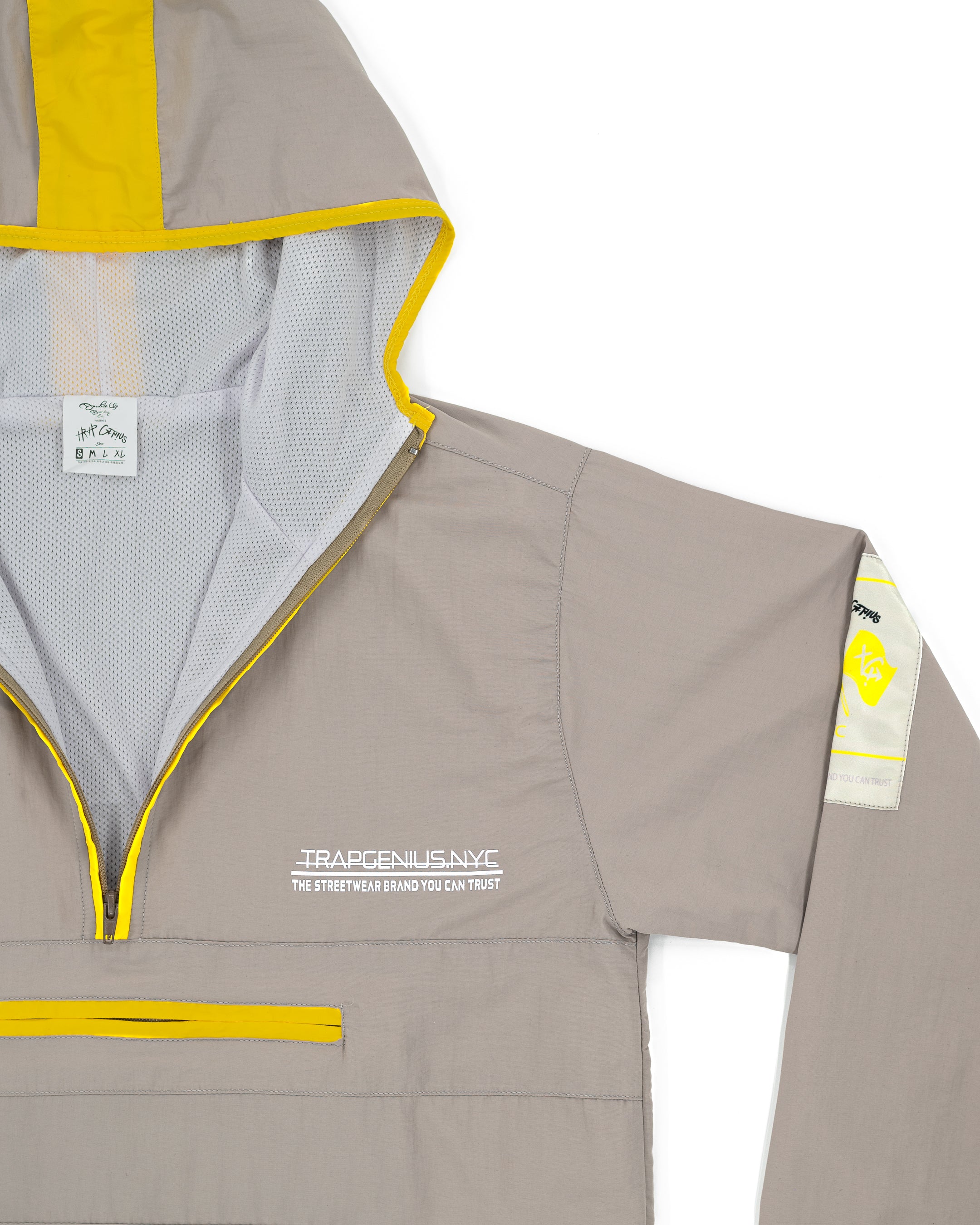 Trap Genius Bag logo Nylon Pullover Half Zip Jacket- Gray