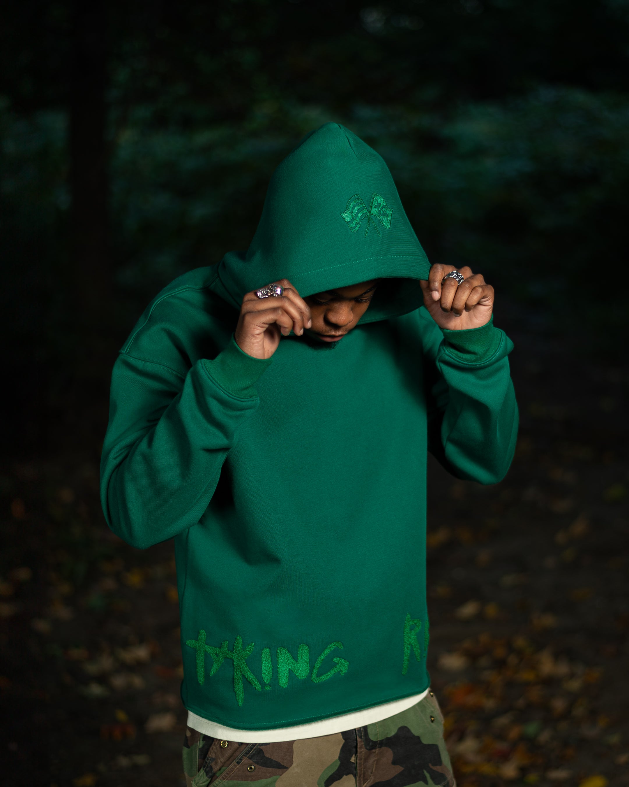 Taking Risks Towel Hoodie-Green