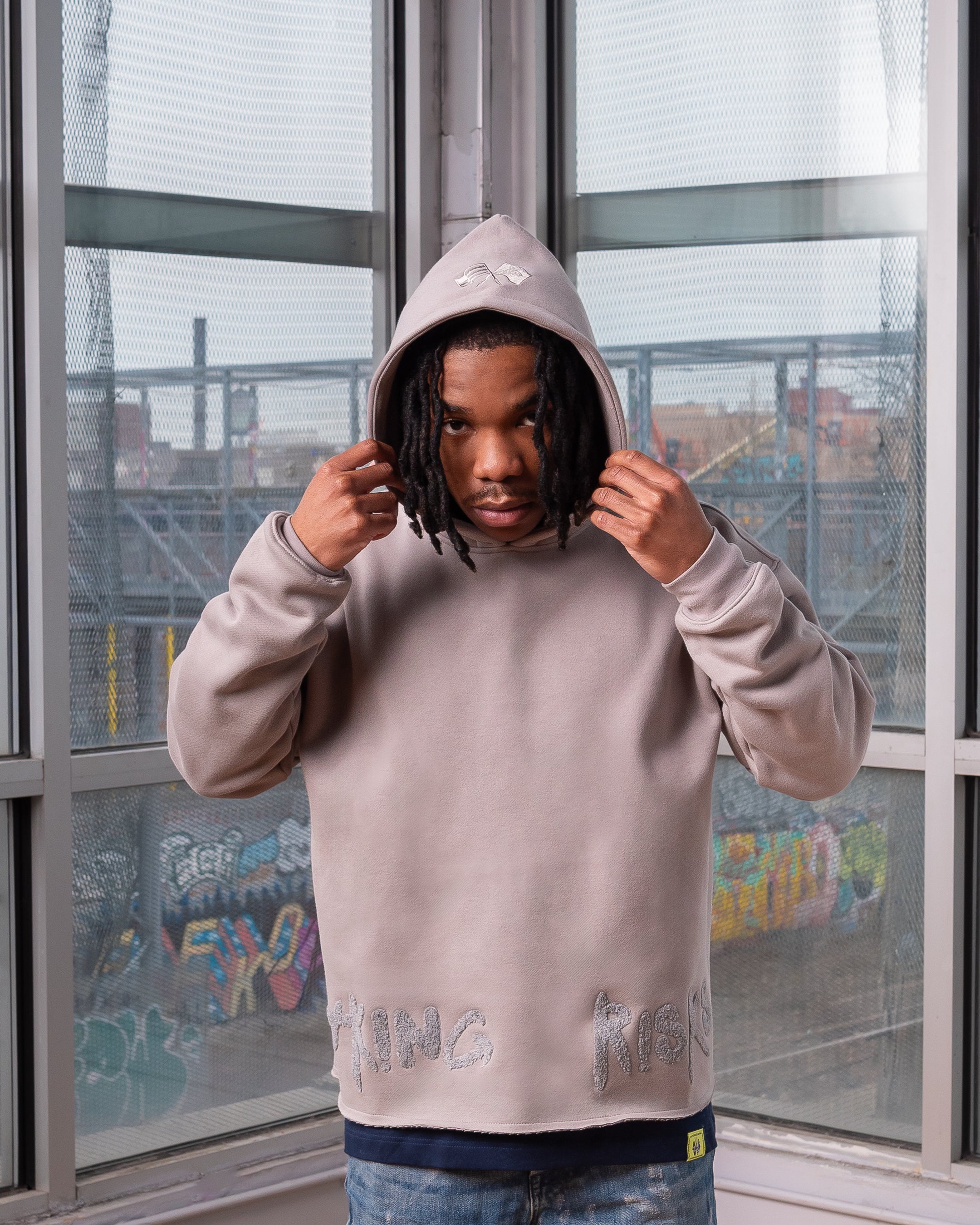 Taking Risks Towel Hoodie-Grey