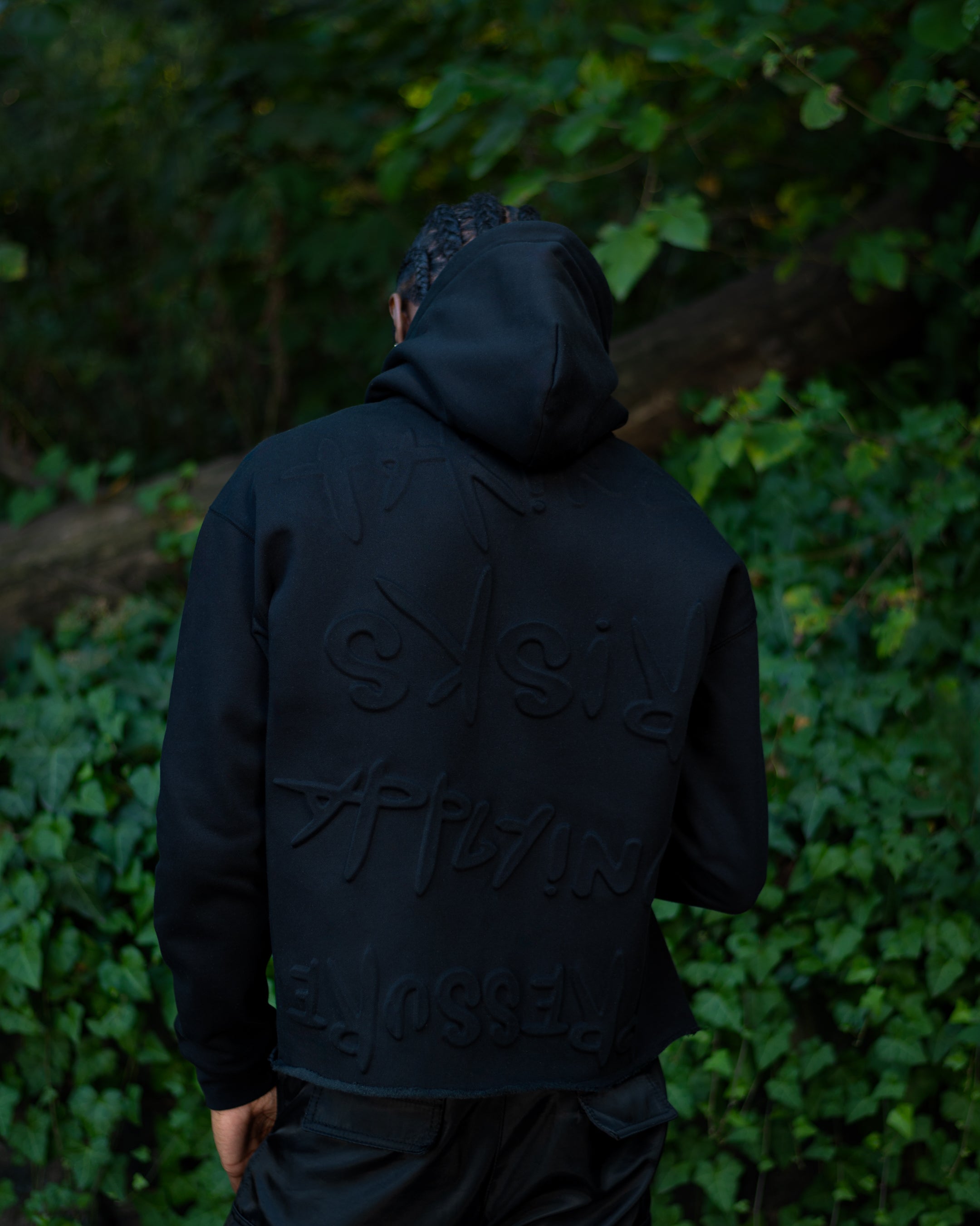 Taking Risks Embossed Hoodie-Black
