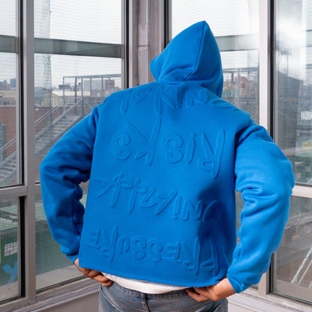 Taking Risks Embossed Hoodie-Blue