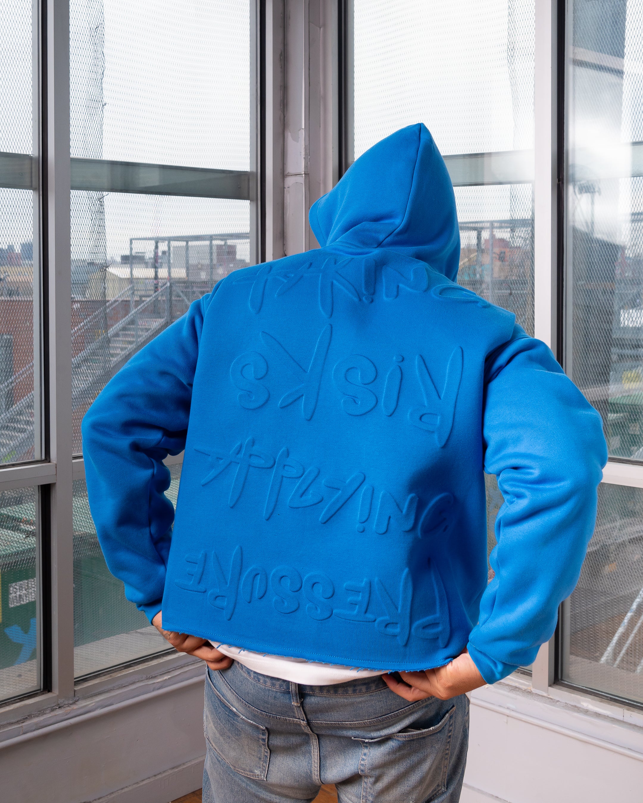 Taking Risks Embossed Hoodie-Blue