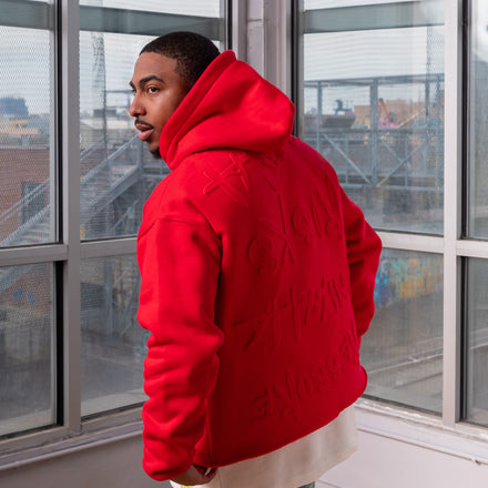 Taking Risks Embossed Hoodie-Red