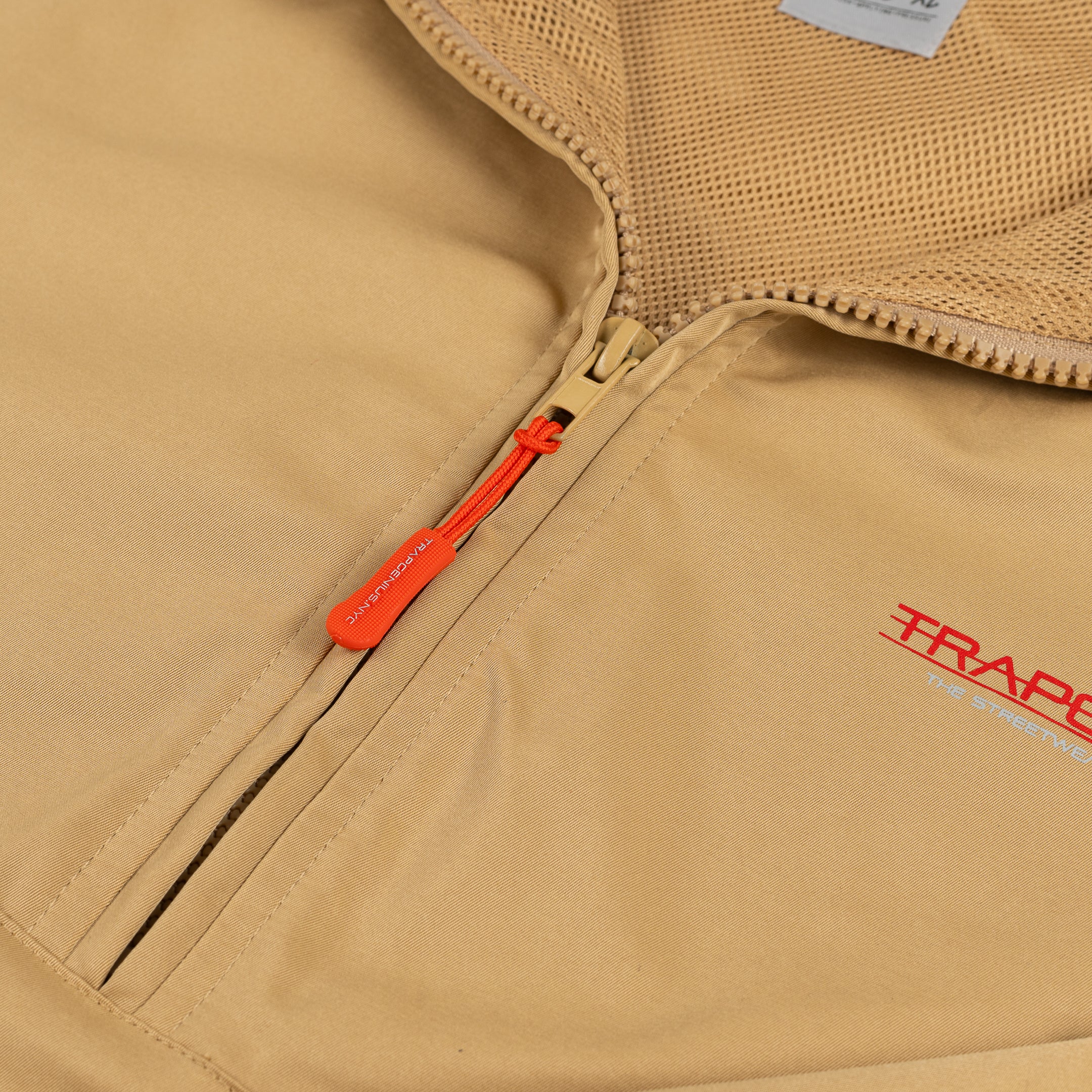 Trap Genius Beige Nylon Pullover Hoodie