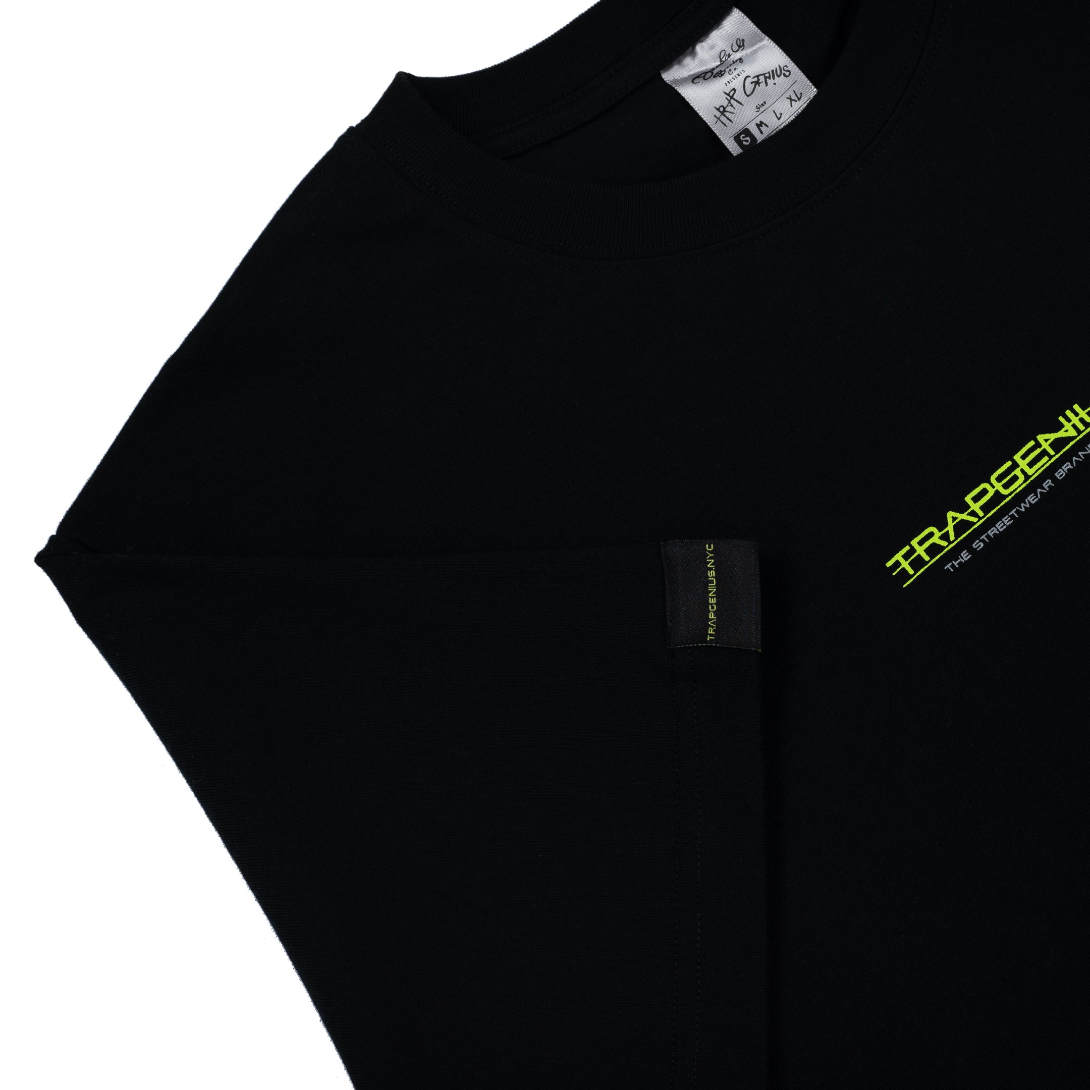 Women’s Trap Genius NYC Bag Logo Heavyweight T-shirt (Black + Lime Green)