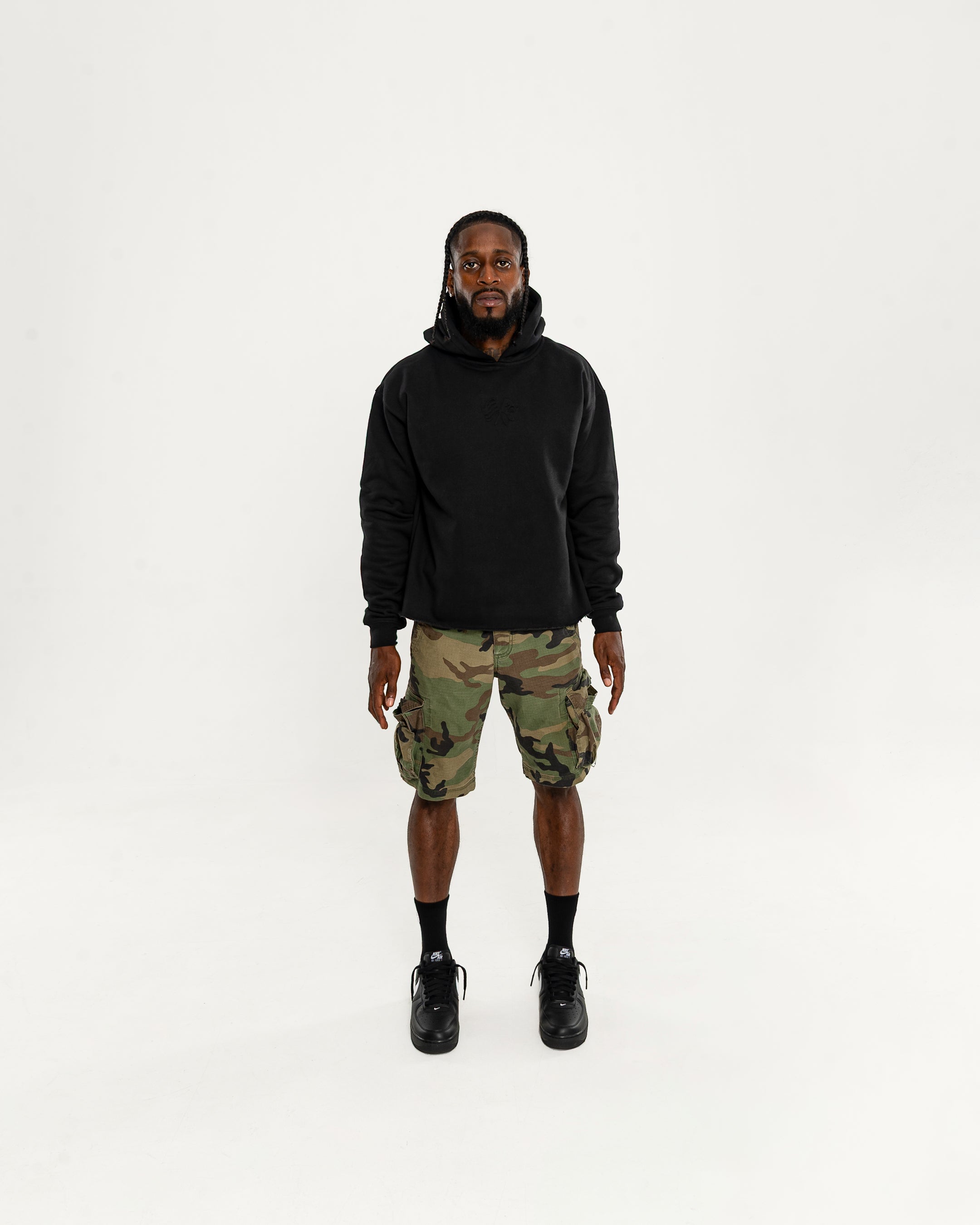 Taking Risks Embossed Hoodie-Black