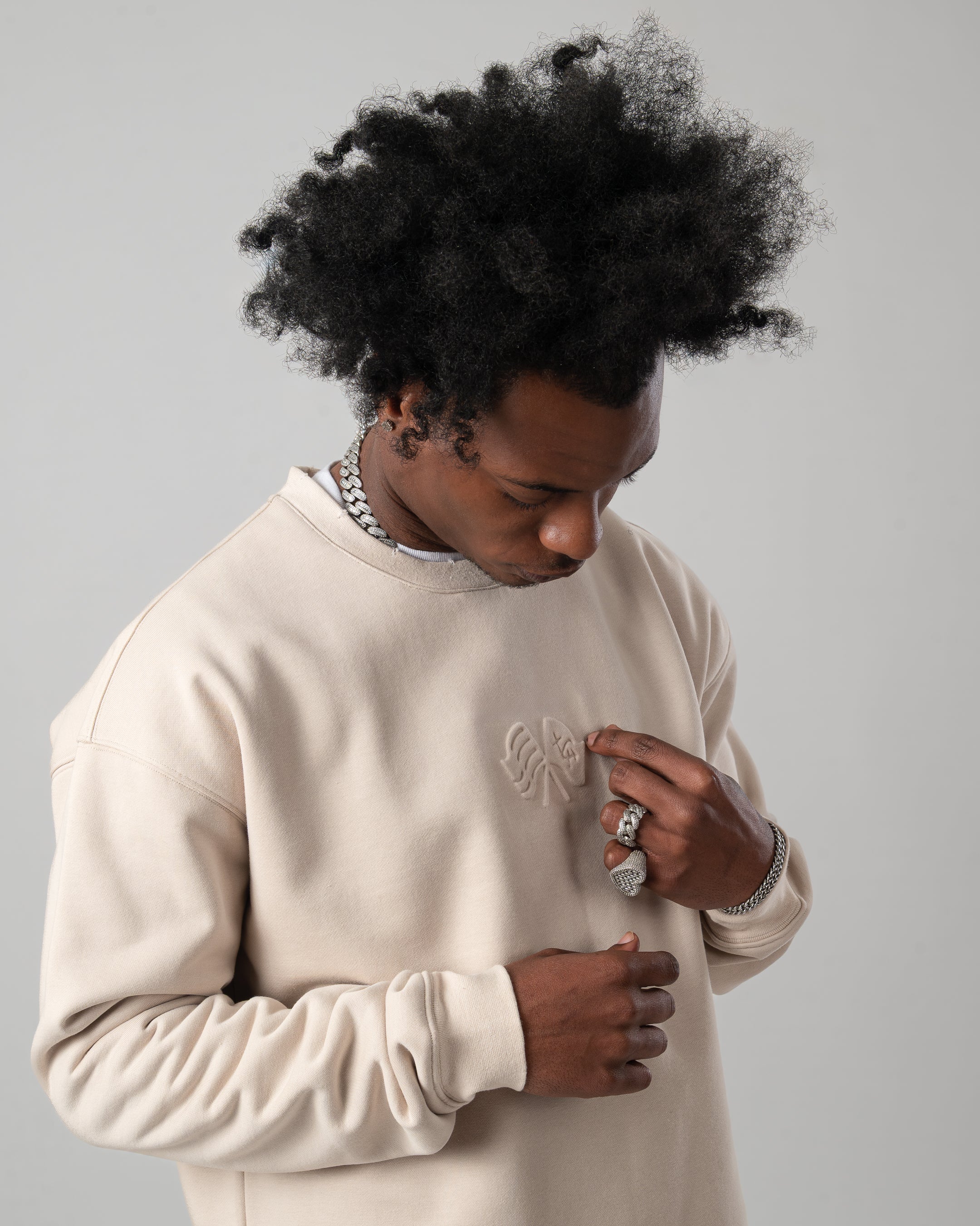 Taking Risks Embossed Crewneck-Sand