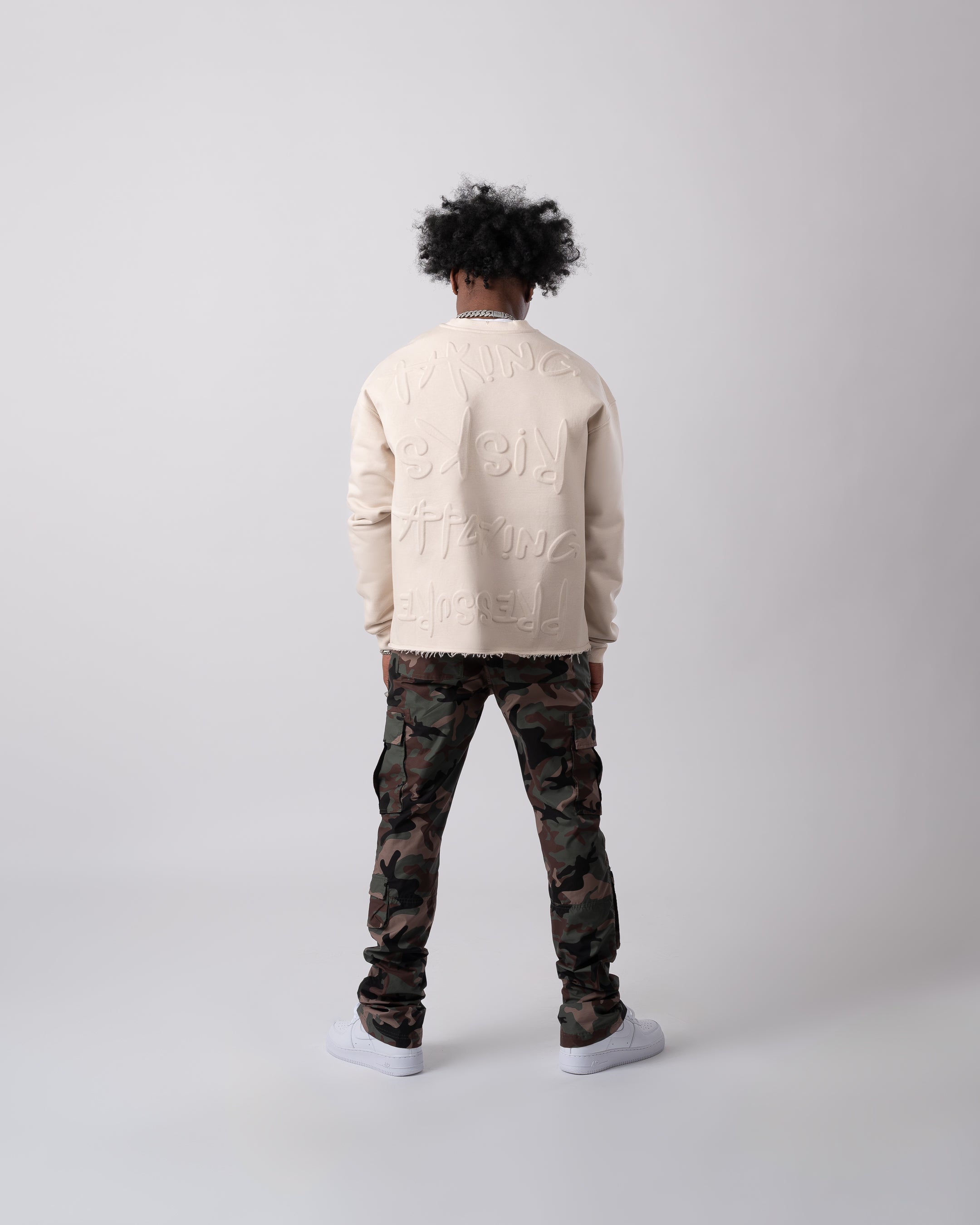Taking Risks Embossed Crewneck-Sand