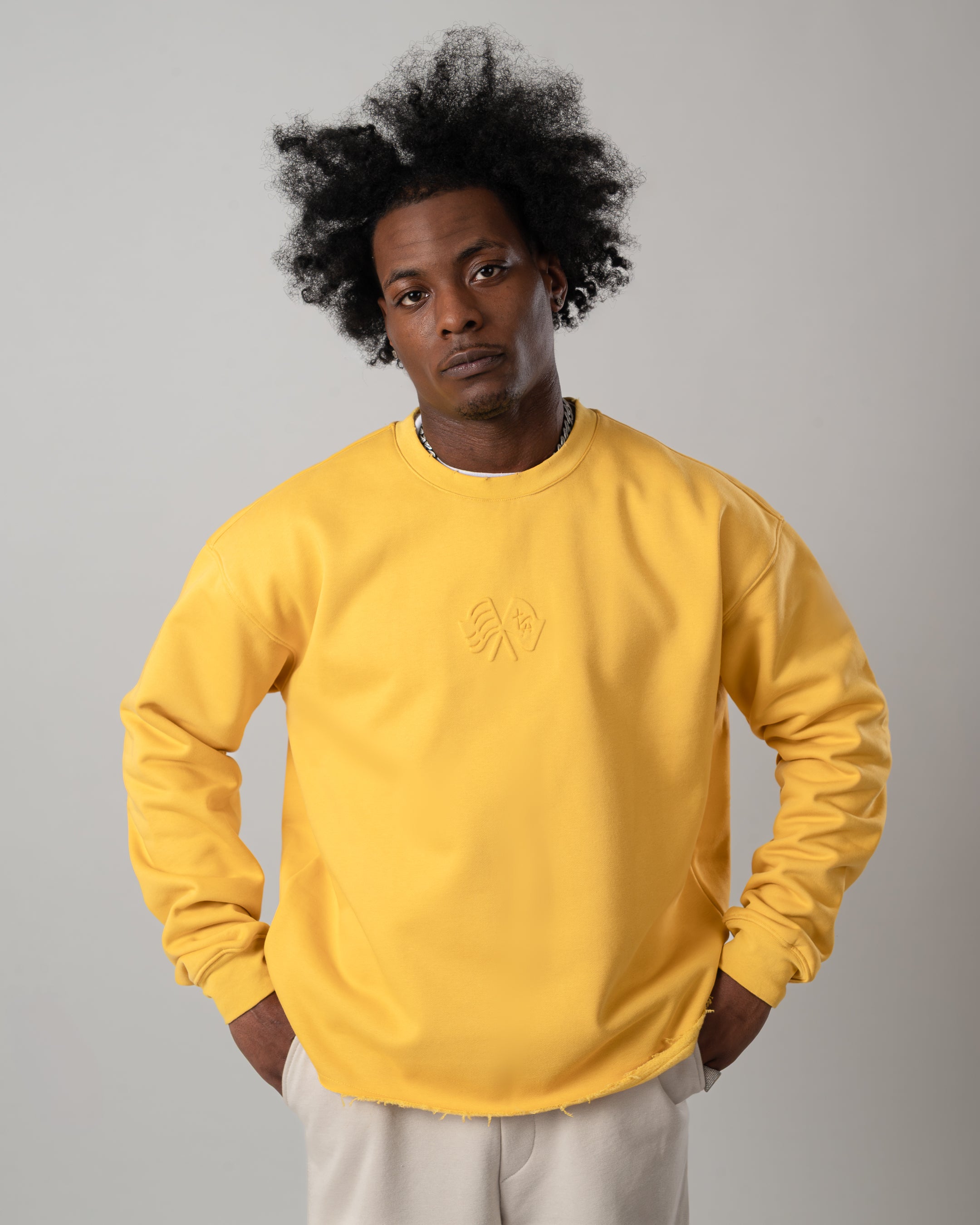 Taking Risks Embossed Crewneck- Yellow