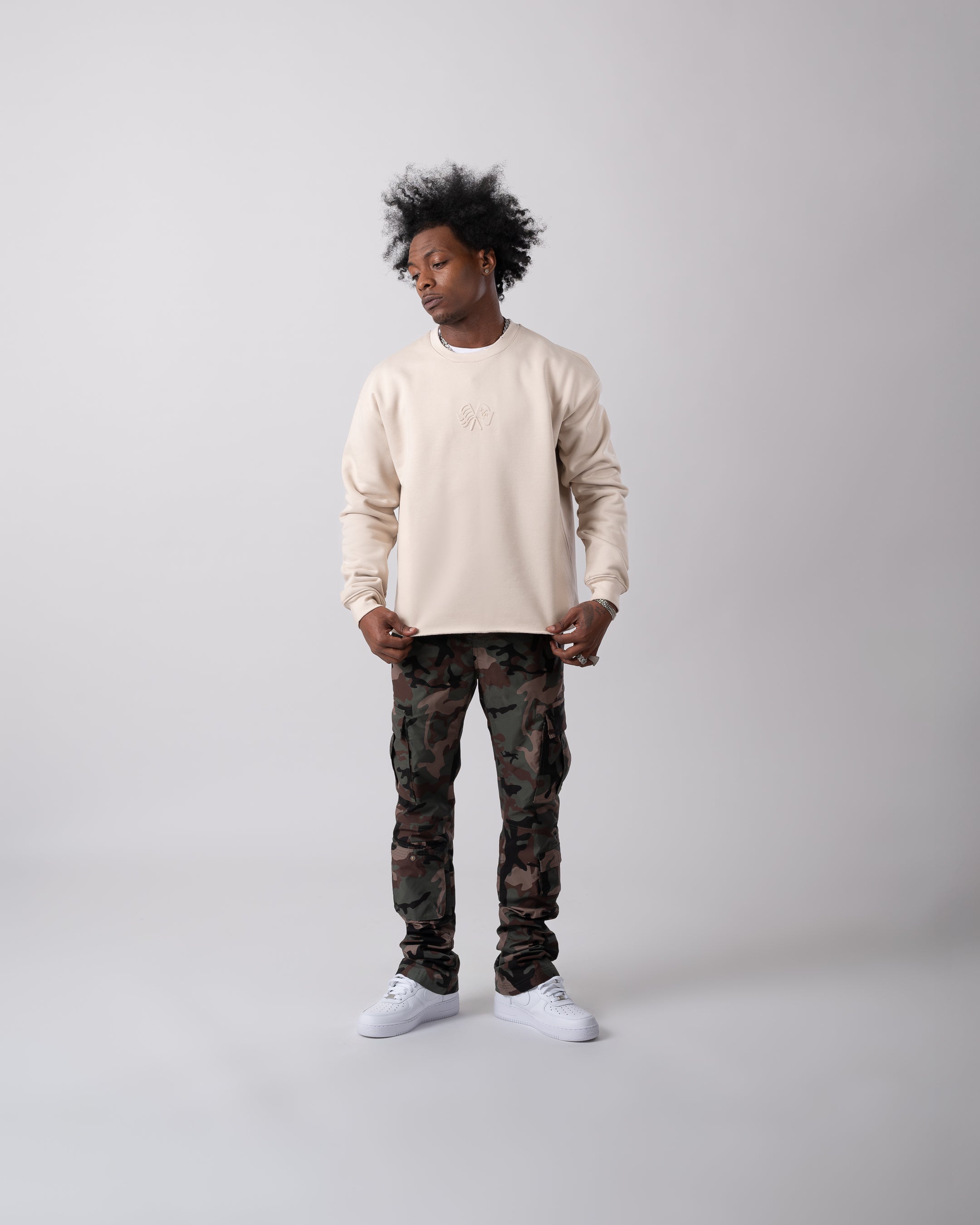 Taking Risks Embossed Crewneck-Sand