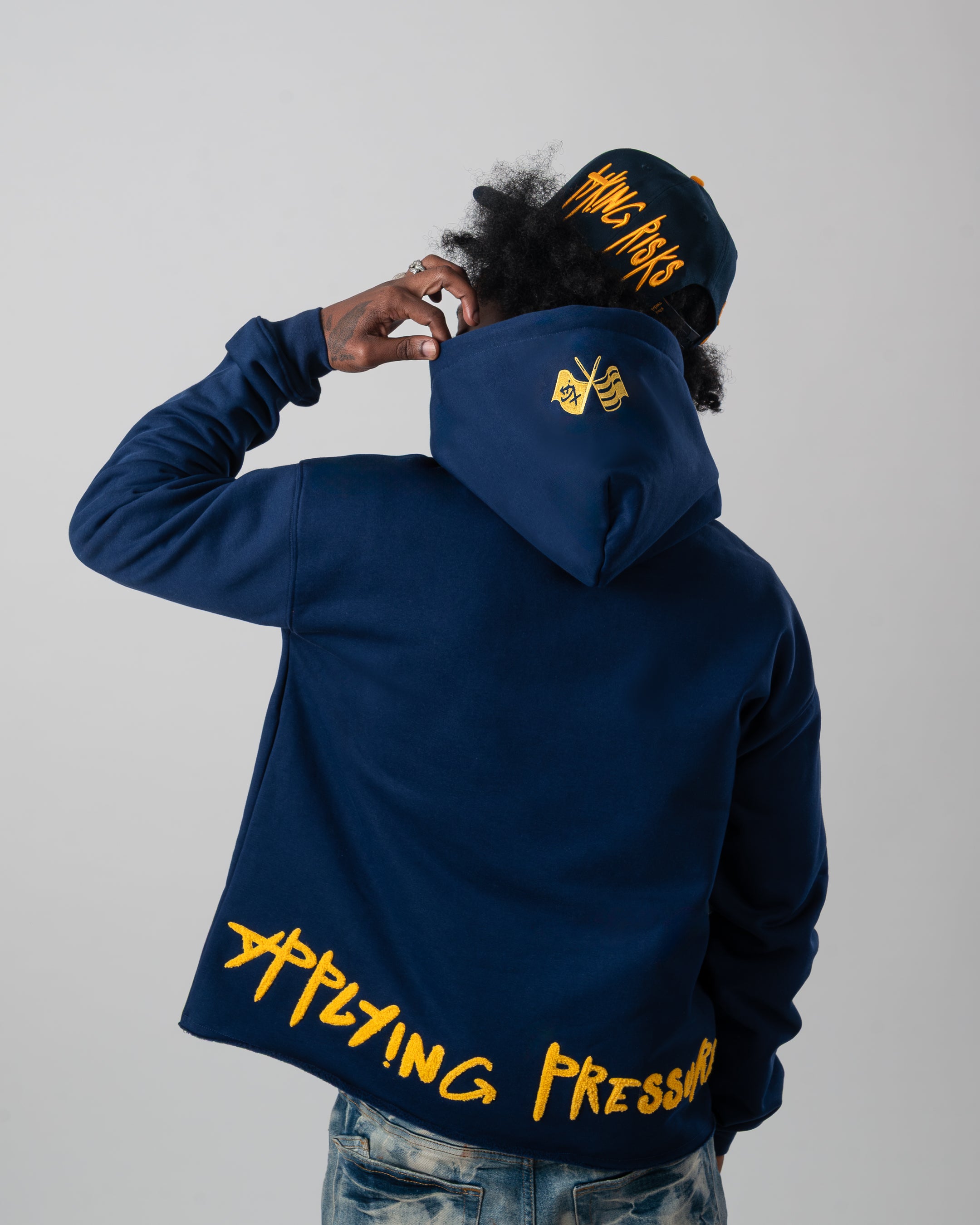 Taking Risks Towel Hoodie-Navy