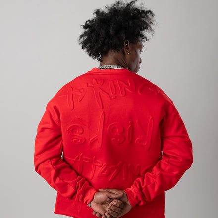 Taking Risks Embossed Crewneck-Red