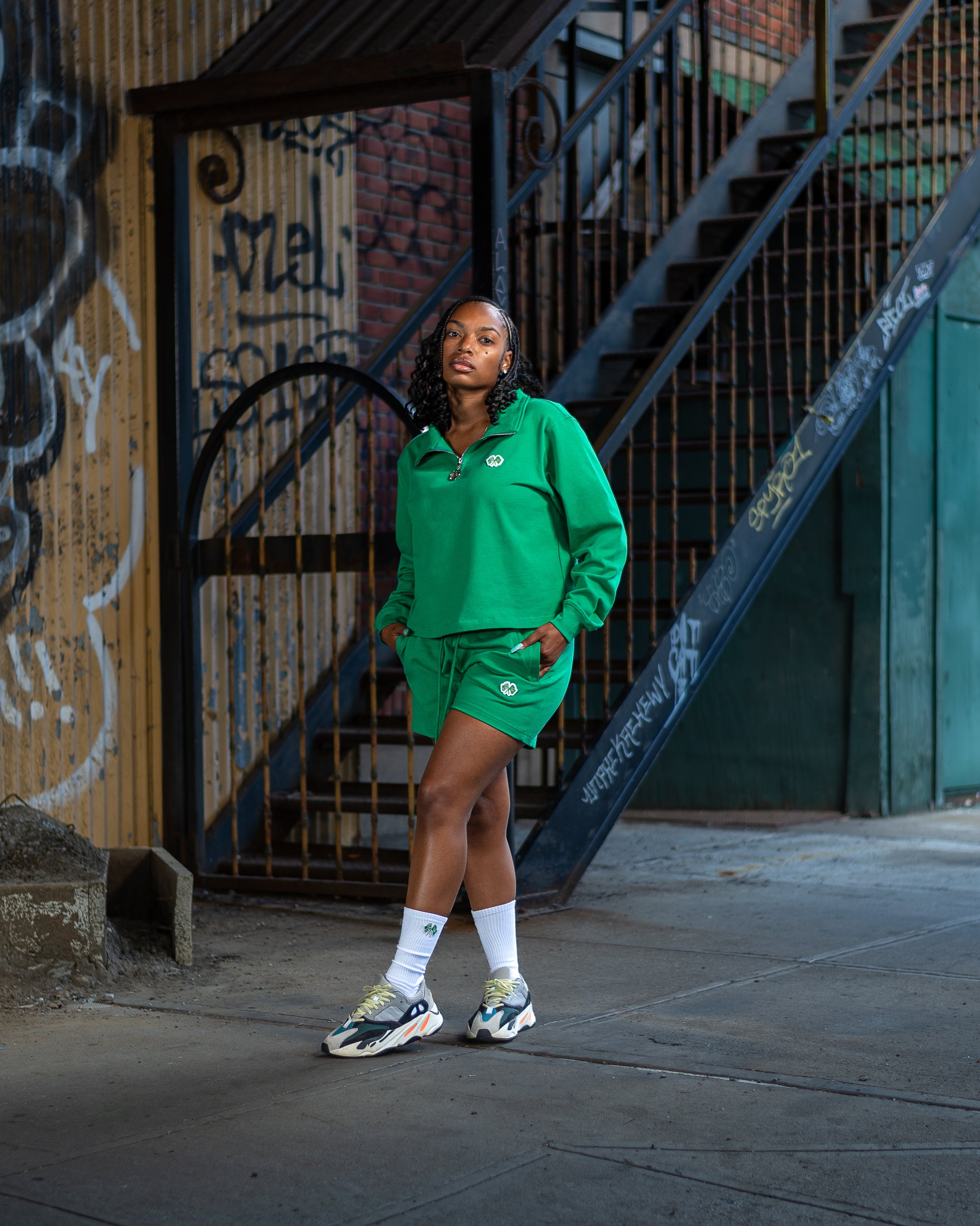 Women’s Trap Genius NYC Flag Quarter Zip Pullover (Green)