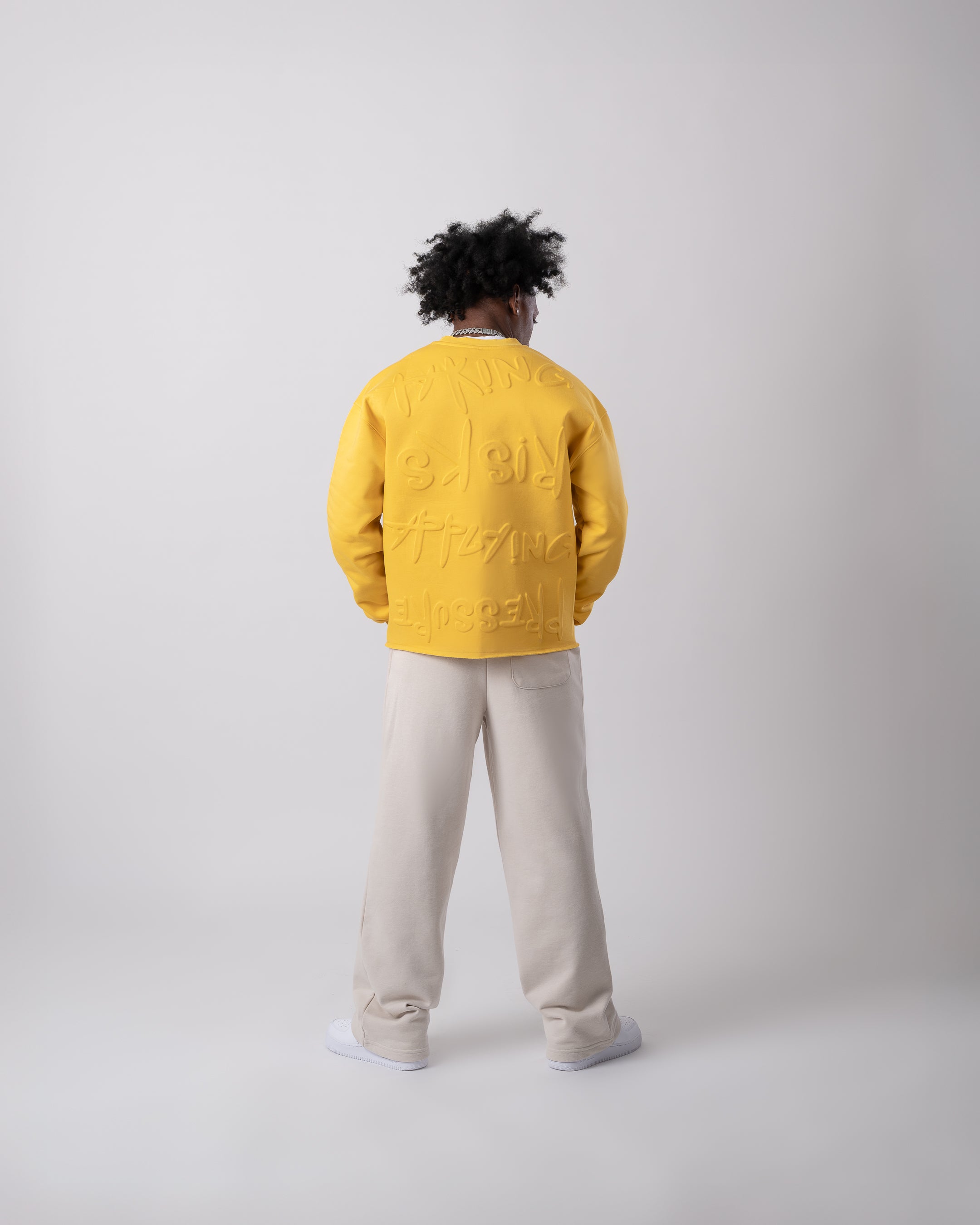 Taking Risks Embossed Crewneck- Yellow