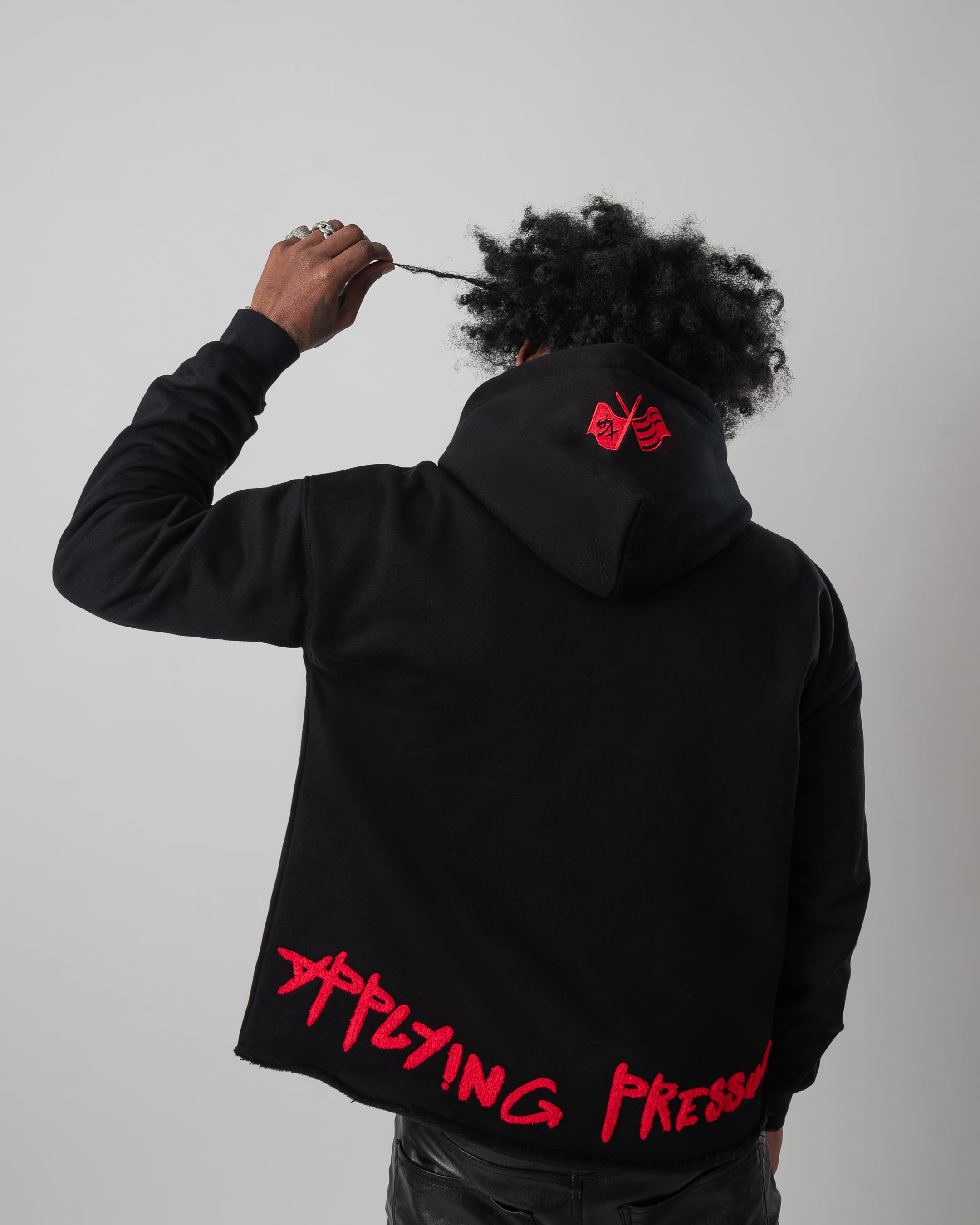 Taking Risks Towel Hoodie-Black
