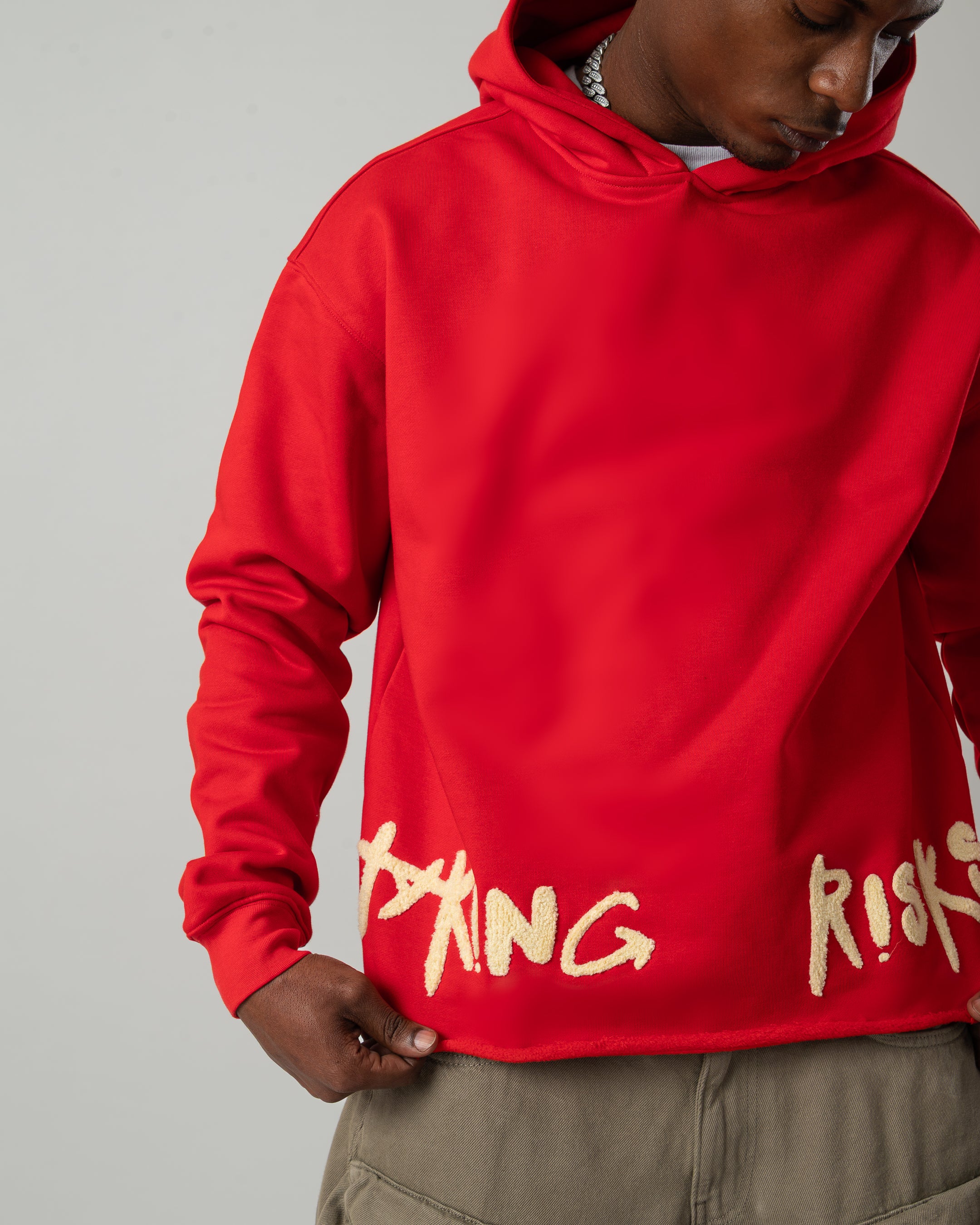 Taking Risks Towel Hoodie-Red