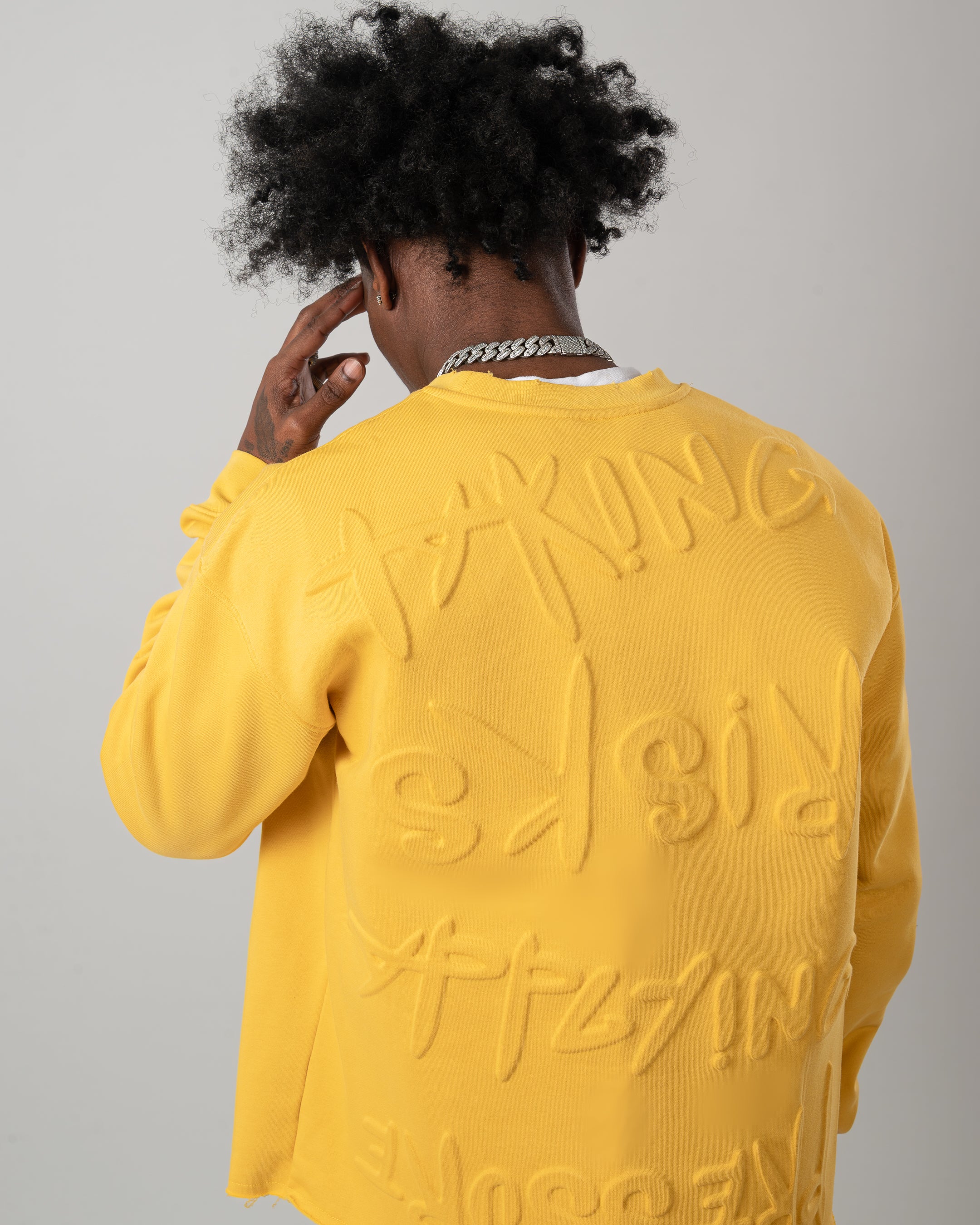 Taking Risks Embossed Crewneck- Yellow