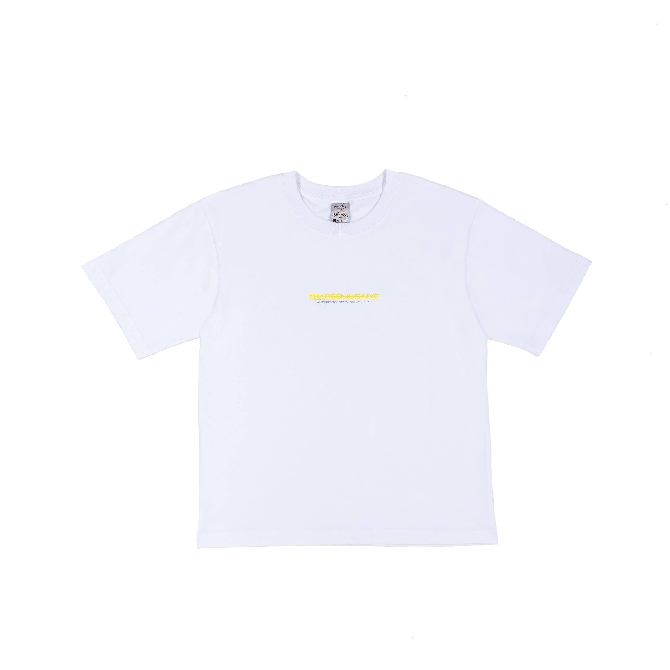 Men’s Trap Genius NYC Bag Logo Heavyweight T-shirt (White + Yellow)