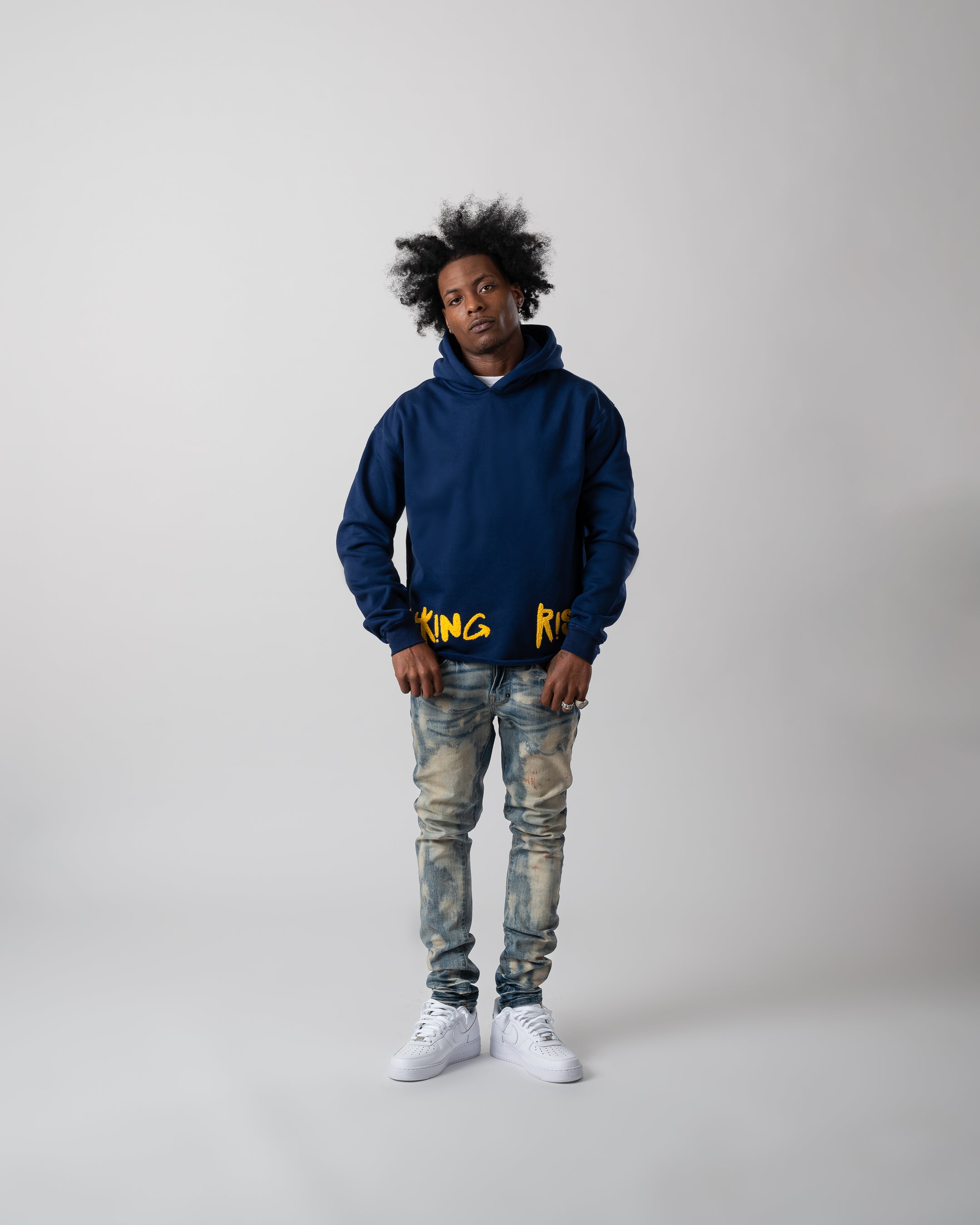 Taking Risks Towel Hoodie-Navy