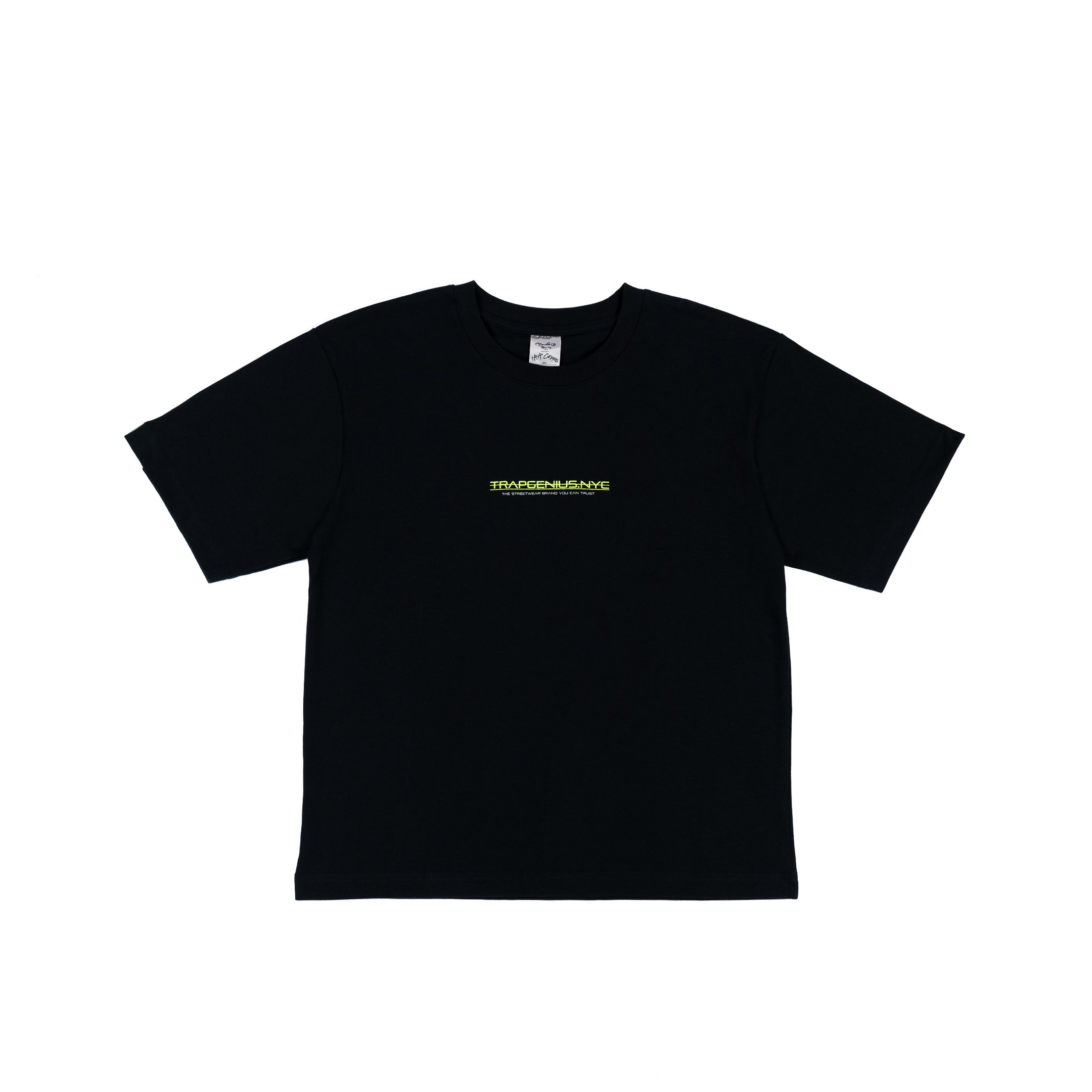 Men’s Trap Genius NYC Bag Logo Heavyweight T-shirt (Black + Lime Green)