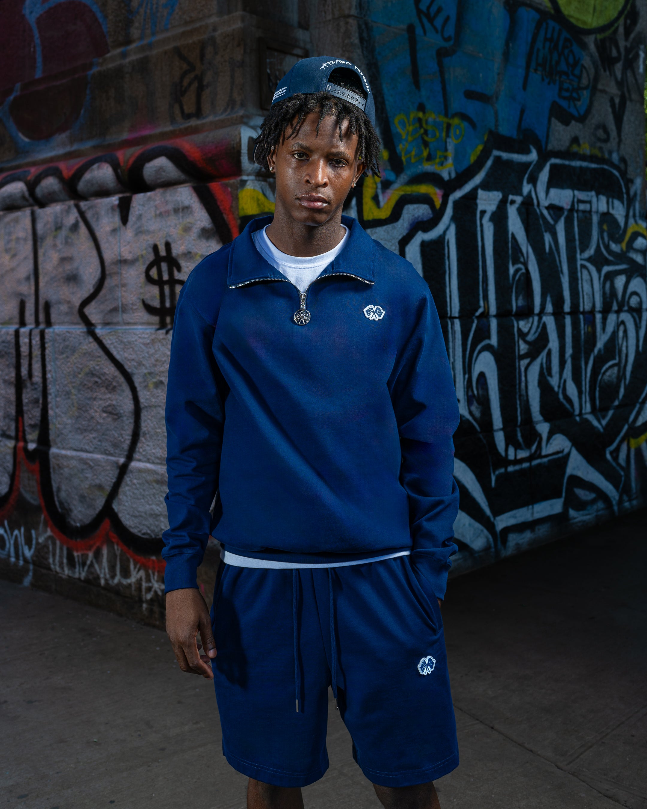 Men’s Trap Genius NYC Flag Quarter Zip Pullover (Blue)