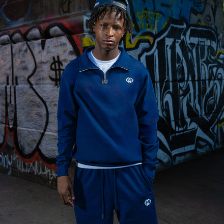 Men’s Trap Genius NYC Flag Quarter Zip Pullover (Blue)