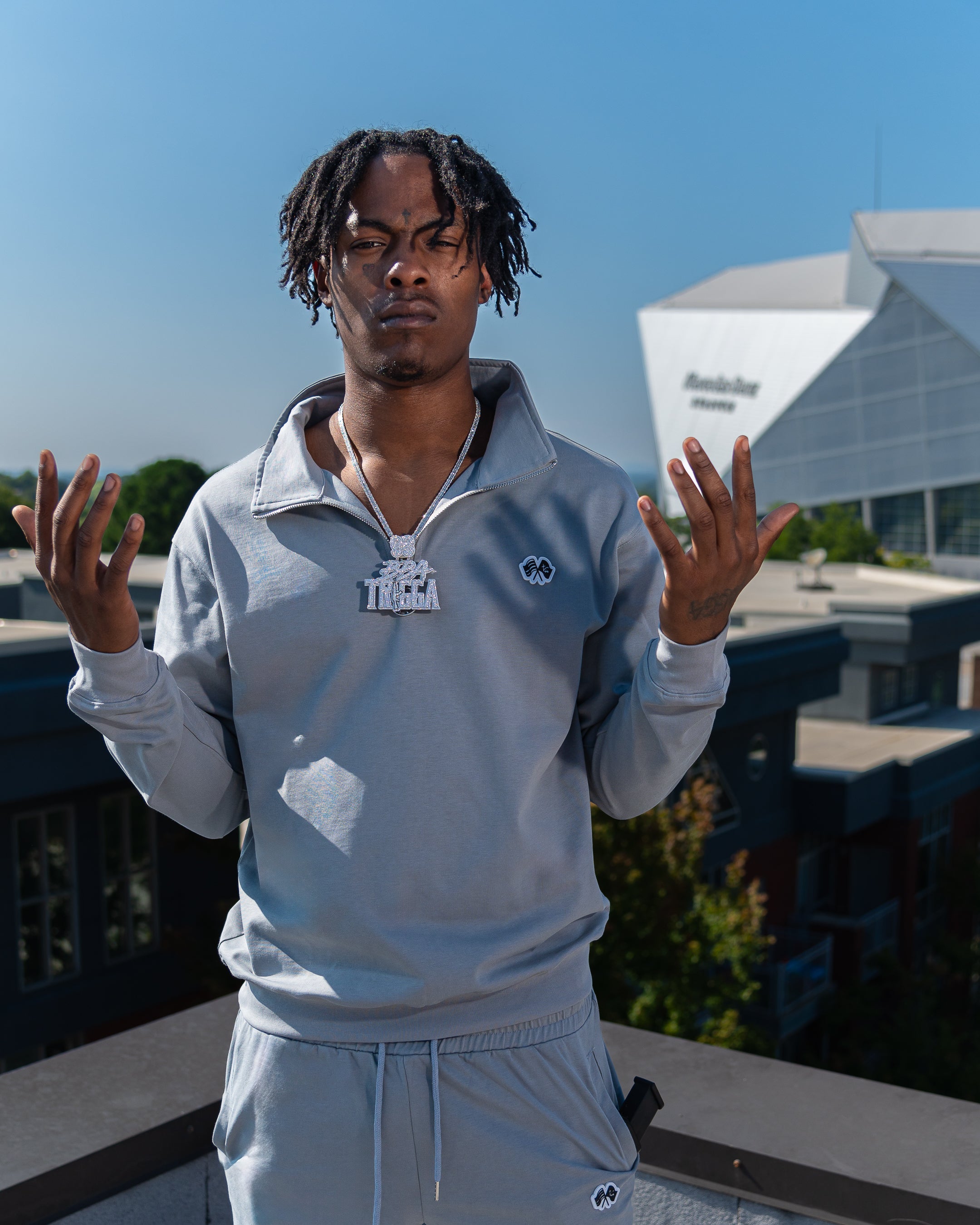 Trap Genius NYC Flag Quarter Zip Pullover (Grey)