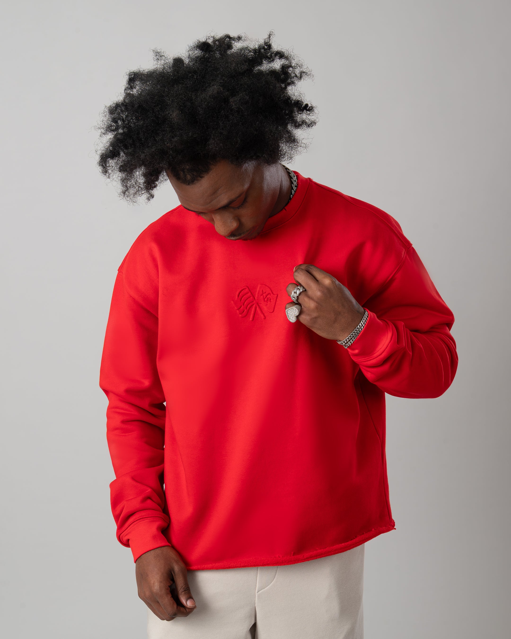 Taking Risks Embossed Crewneck-Red