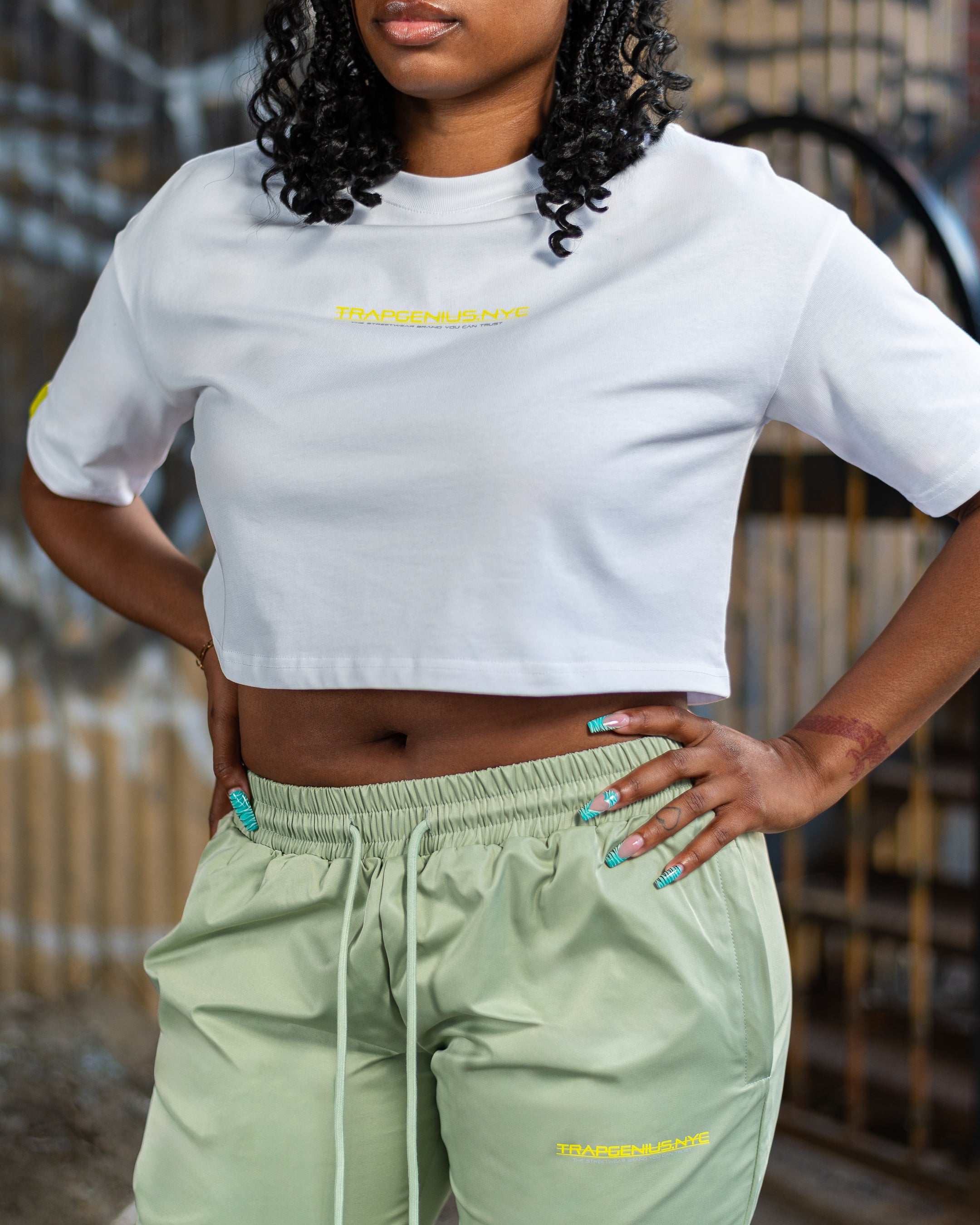 Trap Genius NYC Bag Logo Heavyweight T-shirt (White + Yellow)(Women)