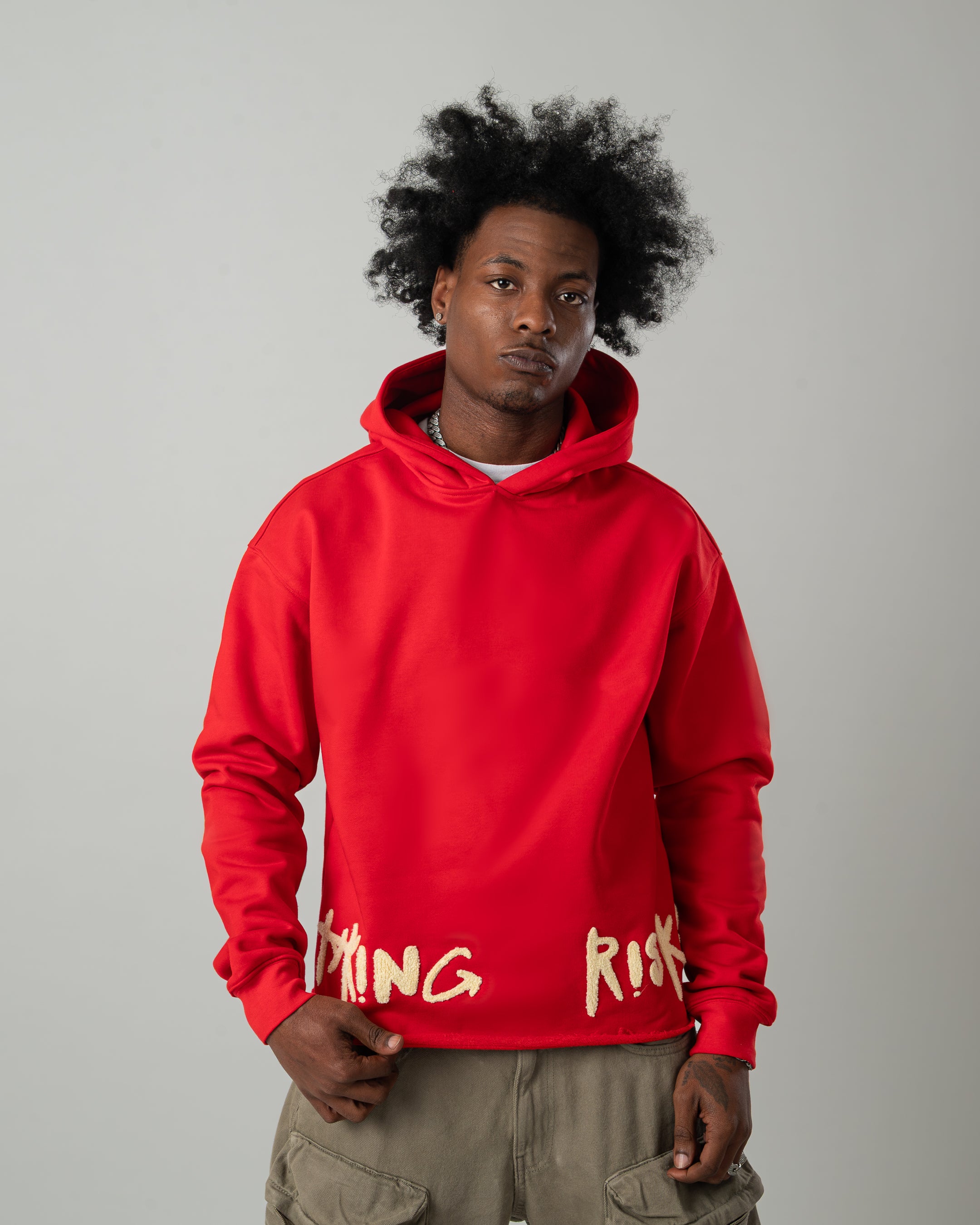 Taking Risks Towel Hoodie-Red