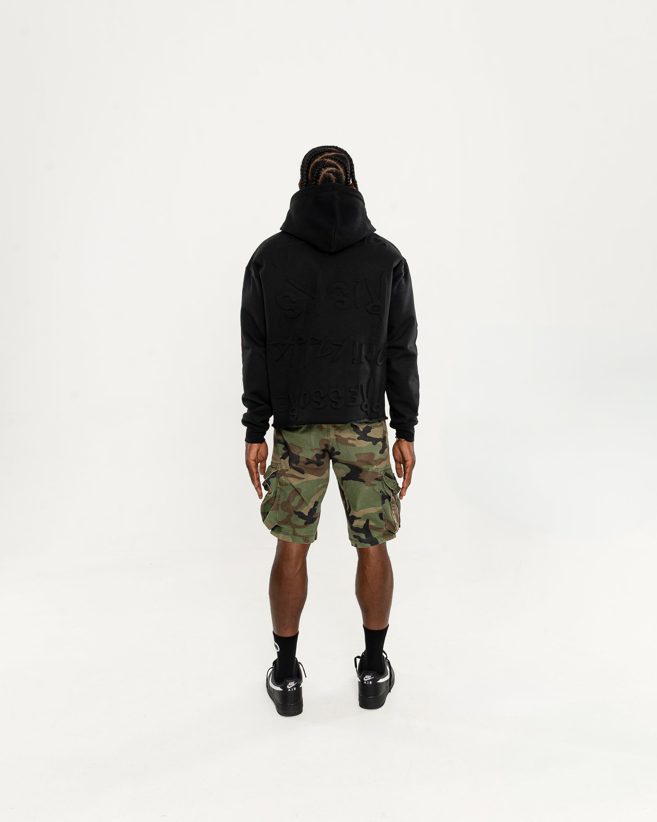 Taking Risks Embossed Hoodie-Black