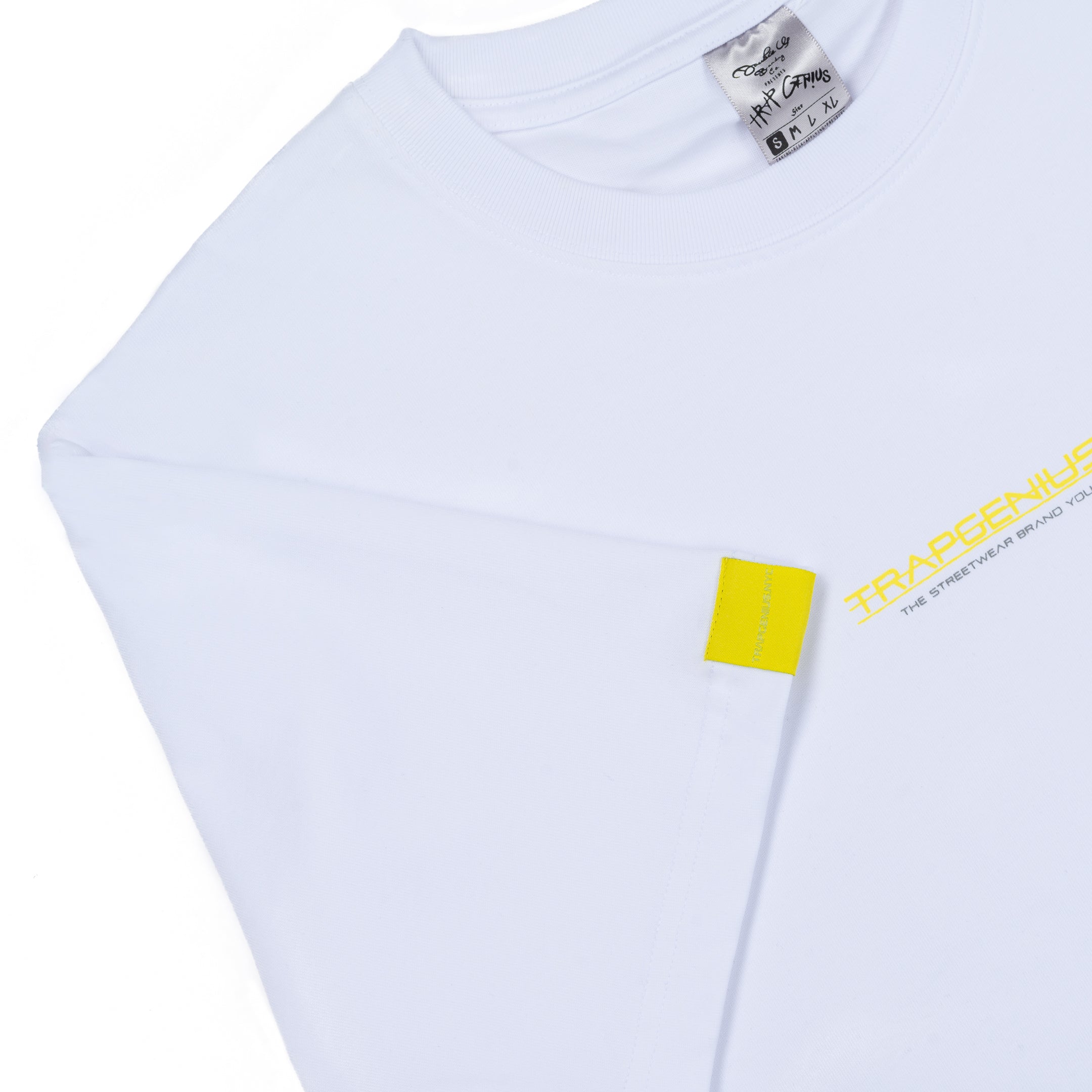 Men’s Trap Genius NYC Bag Logo Heavyweight T-shirt (White + Yellow)