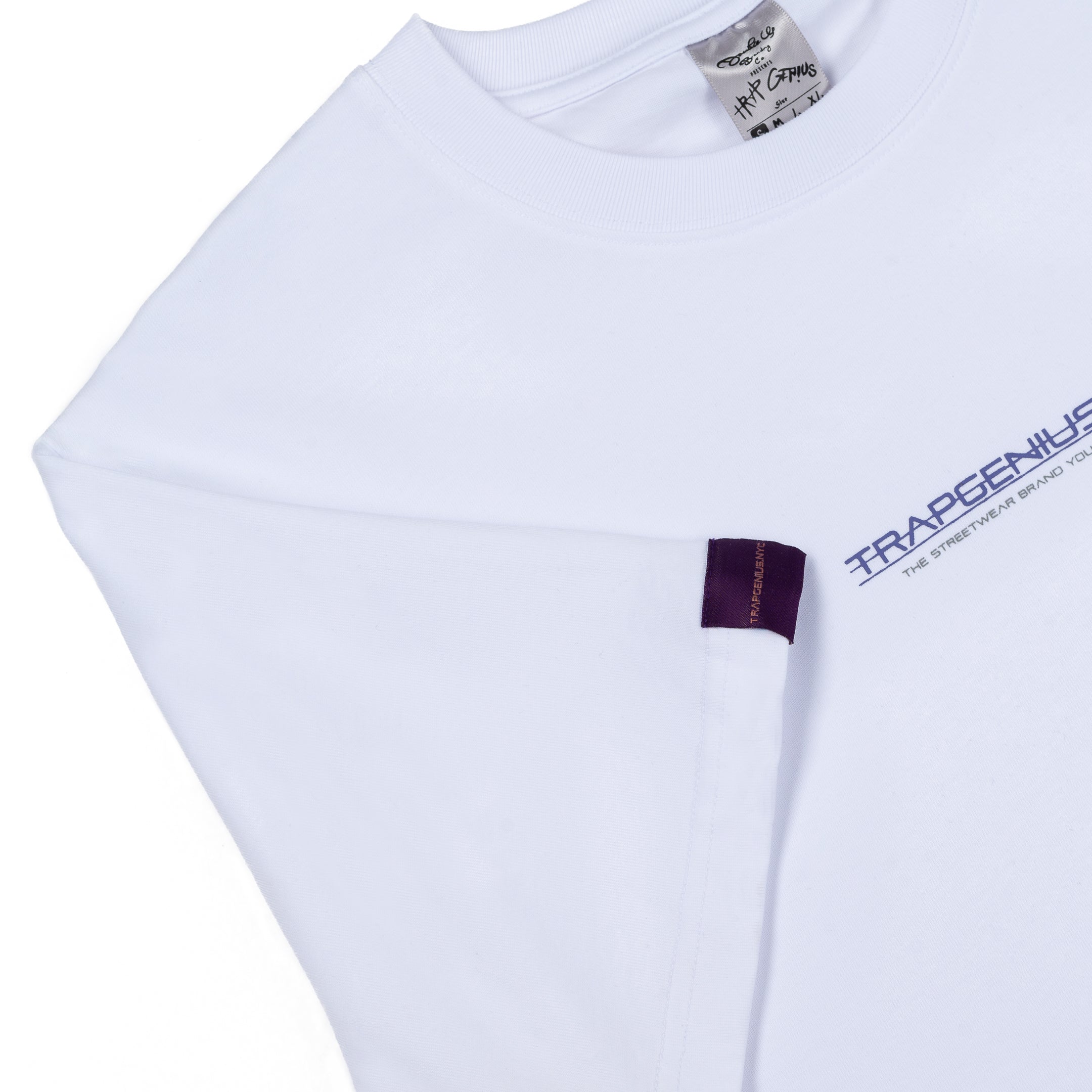 Men’s Trap Genius NYC Bag Logo Heavyweight T-shirt (White + Purple)